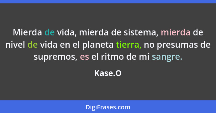 Mierda de vida, mierda de sistema, mierda de nivel de vida en el planeta tierra, no presumas de supremos, es el ritmo de mi sangre.... - Kase.O