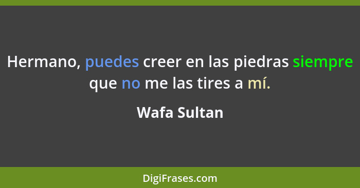 Hermano, puedes creer en las piedras siempre que no me las tires a mí.... - Wafa Sultan