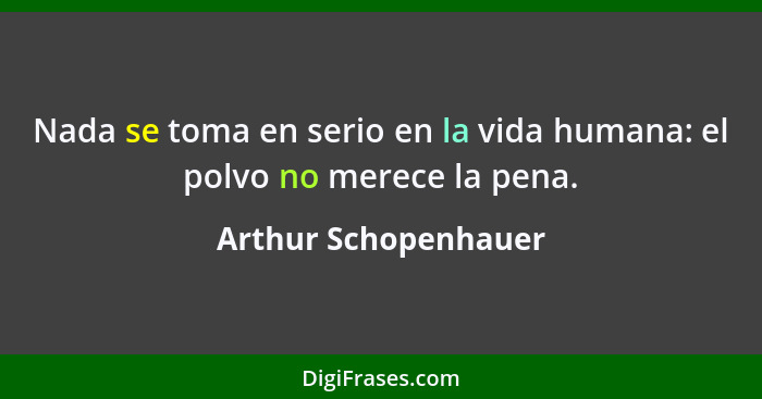 Nada se toma en serio en la vida humana: el polvo no merece la pena.... - Arthur Schopenhauer