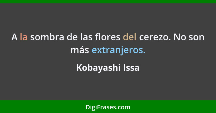 A la sombra de las flores del cerezo. No son más extranjeros.... - Kobayashi Issa