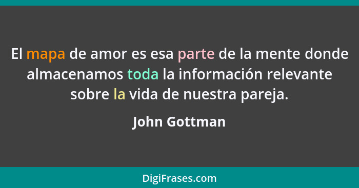 El mapa de amor es esa parte de la mente donde almacenamos toda la información relevante sobre la vida de nuestra pareja.... - John Gottman