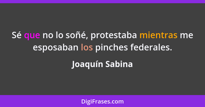 Sé que no lo soñé, protestaba mientras me esposaban los pinches federales.... - Joaquín Sabina
