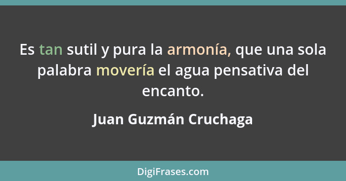 Es tan sutil y pura la armonía, que una sola palabra movería el agua pensativa del encanto.... - Juan Guzmán Cruchaga