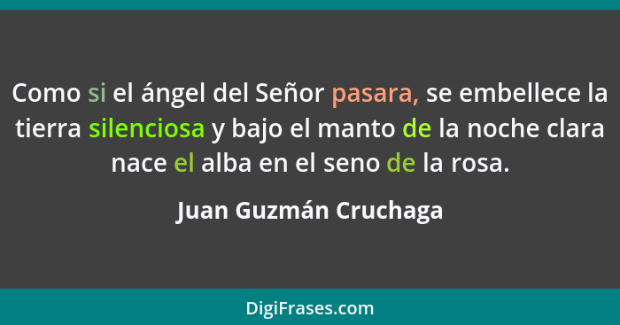 Como si el ángel del Señor pasara, se embellece la tierra silenciosa y bajo el manto de la noche clara nace el alba en el seno... - Juan Guzmán Cruchaga