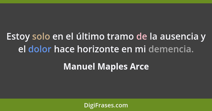 Estoy solo en el último tramo de la ausencia y el dolor hace horizonte en mi demencia.... - Manuel Maples Arce