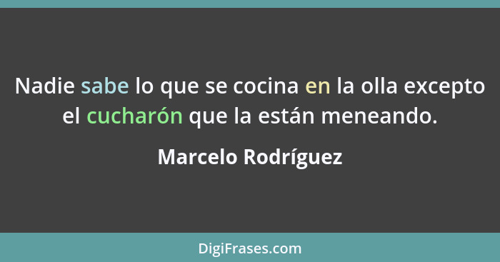 Nadie sabe lo que se cocina en la olla excepto el cucharón que la están meneando.... - Marcelo Rodríguez