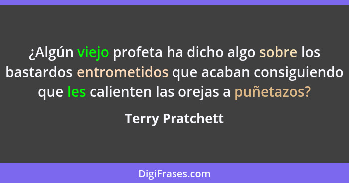 ¿Algún viejo profeta ha dicho algo sobre los bastardos entrometidos que acaban consiguiendo que les calienten las orejas a puñetazos... - Terry Pratchett