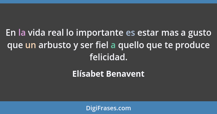 En la vida real lo importante es estar mas a gusto que un arbusto y ser fiel a quello que te produce felicidad.... - Elísabet Benavent