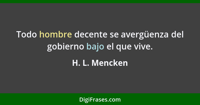 Todo hombre decente se avergüenza del gobierno bajo el que vive.... - H. L. Mencken