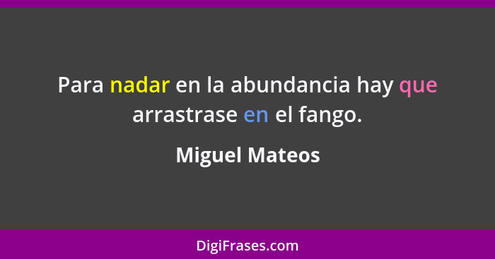 Para nadar en la abundancia hay que arrastrase en el fango.... - Miguel Mateos