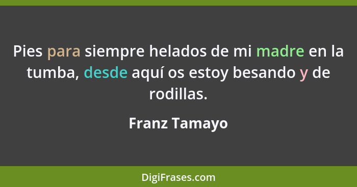 Pies para siempre helados de mi madre en la tumba, desde aquí os estoy besando y de rodillas.... - Franz Tamayo