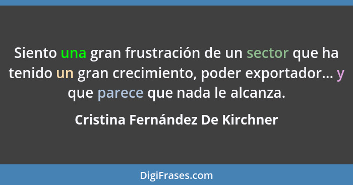 Siento una gran frustración de un sector que ha tenido un gran crecimiento, poder exportador... y que parece que nada... - Cristina Fernández De Kirchner