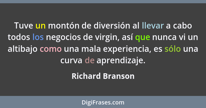 Tuve un montón de diversión al llevar a cabo todos los negocios de virgin, así que nunca vi un altibajo como una mala experiencia, e... - Richard Branson